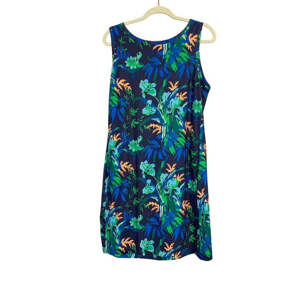Columbia Midway Bay Lg Sleeveless tank dress w pockets in a blue‎ tropic Print.